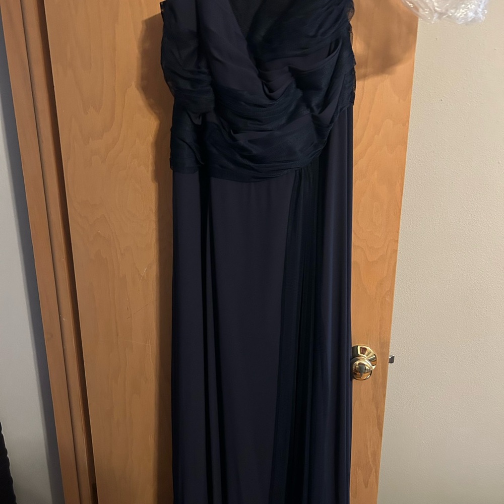 White by Vera Wang Georgette Bobbin One Shoulder Bridesmaids Dress-Midnight